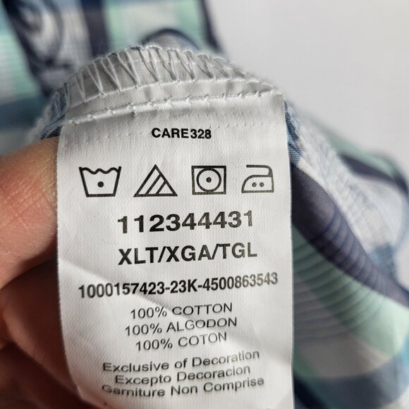 Wrangler Plaid Spellout Shirt Mens XL Tall Blue Green Button Up Western NWT - Picture 12 of 16